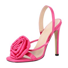 Peep Toe Stiletto Heels Flowers Slingback Sandals - Pink