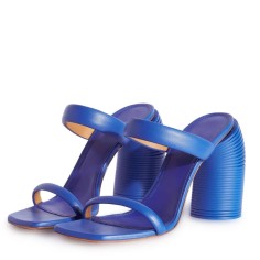 Strange Heels Peep Toe Vegan Leather Mules Slippers Sandals - Blue