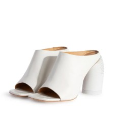 Strange Heels Peep Toe Vegan Leather Mules Slippers Sandals - White