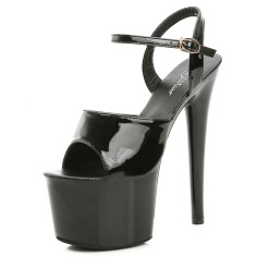 Peep Toe Stiletto Heels Patent Ankle Buckle Straps Platforms Pumps - Black