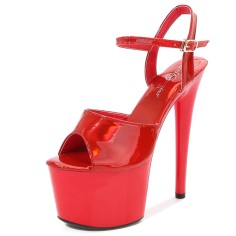 Peep Toe Stiletto Heels Glossy Patent Ankle Buckle Straps Platforms Pumps - Red