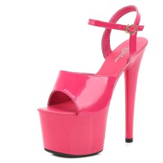 Peep Toe Stiletto Heels Patent Ankle Buckle Straps Platforms Pumps - Hot Pink