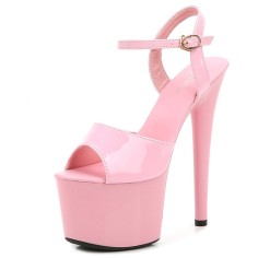 Peep Toe Stiletto Heels Patent Ankle Buckle Straps Platforms Pumps - Pink
