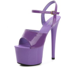 Peep Toe Stiletto Heels Patent Ankle Buckle Straps Platforms Pumps - Purple