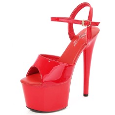 Peep Toe Stiletto Heels Patent Ankle Buckle Straps Platforms Pumps - Red