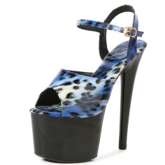 Peep Toe Stiletto Heels Leopard Multicolor Ankle Buckle Straps Platforms Pumps - Blue Black