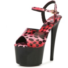 Peep Toe Stiletto Heels Leopard Multicolor Ankle Buckle Straps Platforms Pumps - Red Black