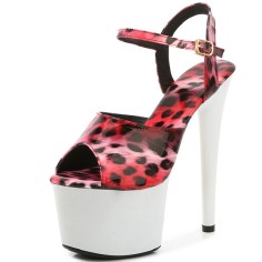 Peep Toe Stiletto Heels Leopard Multicolor Ankle Buckle Straps Platforms Pumps - Red Gray