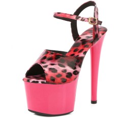 Peep Toe Stiletto Heels Leopard Multicolor Ankle Buckle Straps Platforms Pumps - Red HotPink