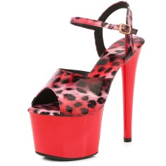 Peep Toe Stiletto Heels Leopard Multicolor Ankle Buckle Straps Platforms Pumps - Red