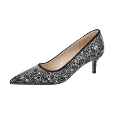 Pointed Toe Low Kitten Heels Rhinestones Pumps - Black