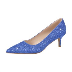 Pointed Toe Low Kitten Heels Rhinestones Pumps - Blue