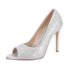Peep Toe Stiletto Heels Rhinestones Summer Classic Pumps - Silver