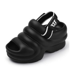 Peep Toe Lightweight Summer Casual Slingback Wedges Sandals Slippers - Black