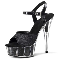 Peep Toe Stiletto Heels Bling Sequined Cloth Ankle Buckle Straps Platforms Pumps - Black