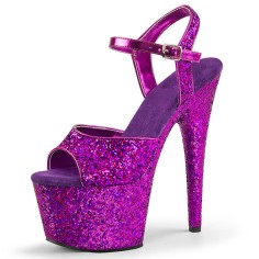 Peep Toe Shiny Stiletto Heels Sequin Bling Ankle Buckle Straps Platforms Pumps - Purple