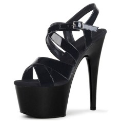 Peep Toe Stiletto Heels Patent Ankle Buckle Cross Straps Platforms Pumps - Black