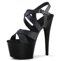 Peep Toe Stiletto Heels Matte Ankle Buckle Cross Straps Platforms Pumps - Black