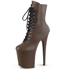 Round Toe Stiletto Heels Matte Lace Up Platforms Ankle Highs Boots - Brown