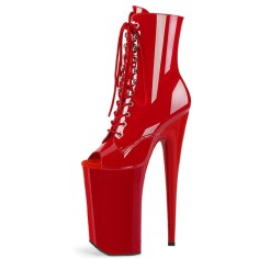 Peep Toe Stiletto Heels Lace Up Platforms Ankle Highs Boots - Red