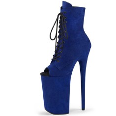 Peep Toe Stiletto Heels Black Lace Up Platforms Ankle Highs Boots - Blue