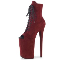 Peep Toe Stiletto Heels Black Lace Up Platforms Ankle Highs Boots - Burgundy