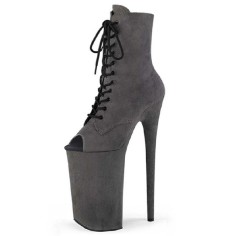 Peep Toe Stiletto Heels Black Lace Up Platforms Ankle Highs Boots - Gray