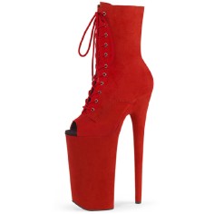 Peep Toe Stiletto Heels Lace Up Platforms Ankle Highs Boots - Red