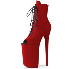 Peep Toe Stiletto Heels Black Lace Up Platforms Ankle Highs Boots - Red