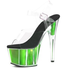 Peep Toe Glossy Stiletto Heels Transparent Ankle Buckle Straps Platforms Pumps - Green