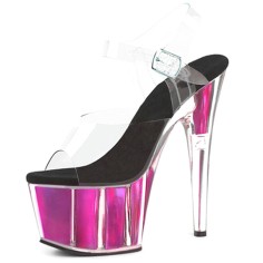 Peep Toe Glossy Stiletto Heels Transparent Ankle Buckle Straps Platforms Pumps - Hot Pink