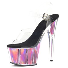 Peep Toe Glossy Stiletto Heels Transparent Ankle Buckle Straps Platforms Pumps - Pink