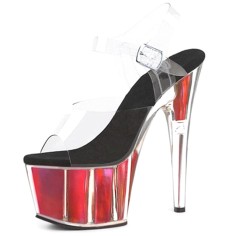 Peep Toe Glossy Stiletto Heels Transparent Ankle Buckle Straps Platforms Pumps - Red