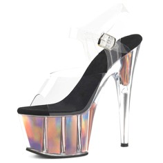 Peep Toe Glossy Stiletto Heels Transparent Ankle Buckle Straps Platforms Pumps - Salmon