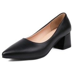Pointed Toe Chunky Heels Vintage Style Matte Pumps - Black