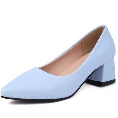 Pointed Toe Chunky Heels Vintage Style Matte Pumps - Blue