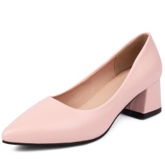 Pointed Toe Chunky Heels Vintage Style Matte Pumps - Pink
