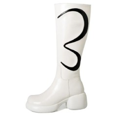 Round Toe Chunky Heels Side Zipper Knee High Winter Boots - Beige
