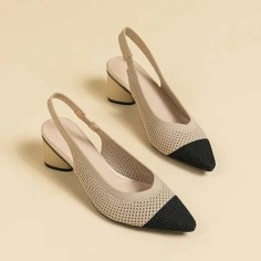 Pointed Toe Chunky Heels Knitted Summer Slingback Sandals - Multicolor