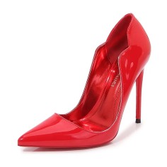 Pointed Toe Stiletto Heels Patent Shallow V Cut Pumps - Red