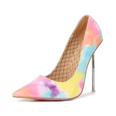 Pointed Toe Metal Stiletto Heels Classic Pumps - Pink Patent