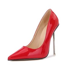 Pointed Toe Metal Stiletto Heels Classic Pumps - Red Patent