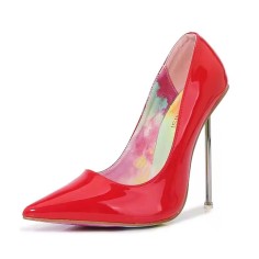 Pointed Toe Metal Stiletto Heels Classic Pumps - Red Patent
