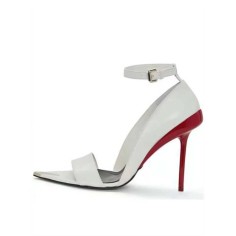Pointed Open Toe Stiletto Heels Ankle Buckle Straps Fashionable One Line Sandals - White Faux Leather