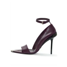 Pointed Open Toe Stiletto Heels Ankle Buckle Straps Fashionable One Line Sandals - Wine Faux Leather