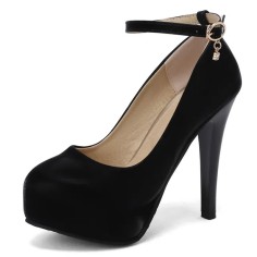 Pointed Toe Ankle Buckle Straps Stiletto Heels Platforms Pumps - Black