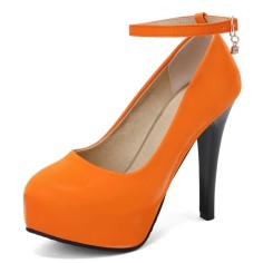 Pointed Toe Ankle Buckle Straps Stiletto Heels Platforms Pumps - Orange