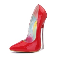 Pointed Toe Stiletto Heels Elegant Smooth Surface Pumps - Red