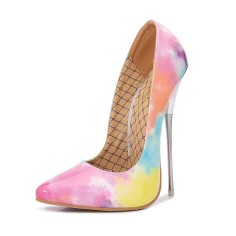 Pointed Toe Stiletto Heels Painting Multicolor Brush Design Pumps - Pink