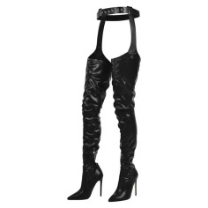 Pointed Toe Stiletto Heels Platforms Stretchy Elastic Pantyhose Boots - Black
